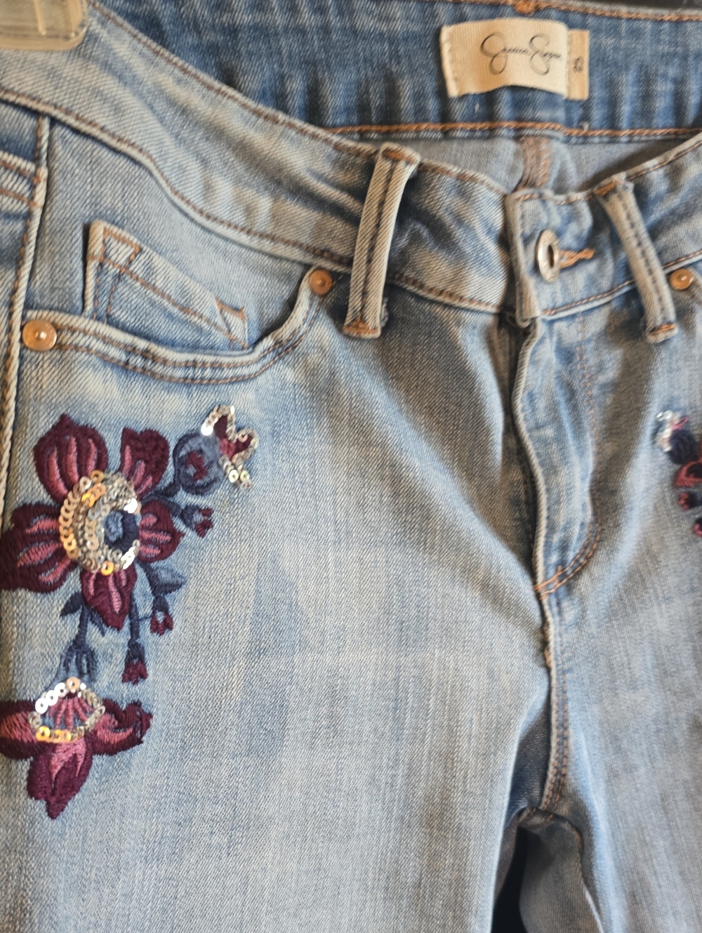 Jessica Simpson Light Blue Skinny Jeans with Purple Floral Embroidery - Picture 3 of 5